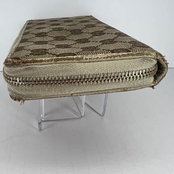 🤎GUCCI Monogram Metal Bar Zip Around Long Wallet Beige Ebony Off White!!🤎 - Picture 9 of 16